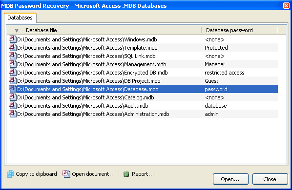 MDB Password Recovery 1.0.2 software screenshot