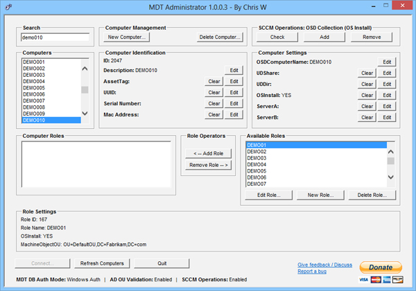 MDT Administrator 1.0 software screenshot