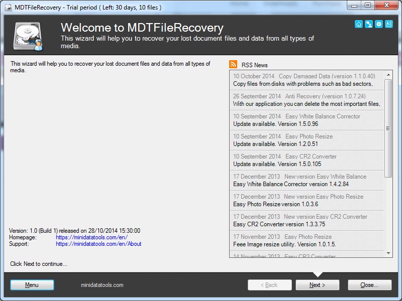 MDT FileRecovery PRO 1.4.0 software screenshot