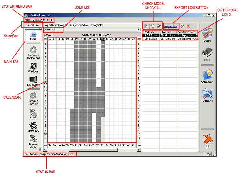 MG-Shadow: Computer monitoring software 2.0.1617 software screenshot