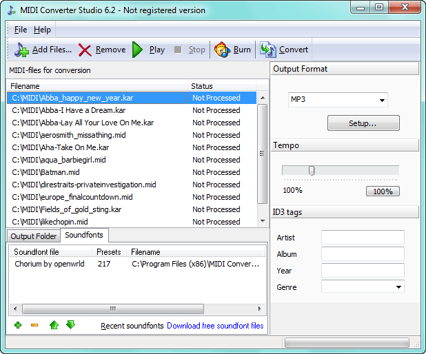 MIDI Converter Studio 9.1.73 software screenshot