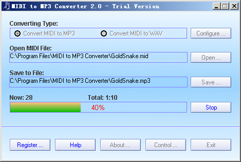MIDI to MP3 Converter 2.0 software screenshot