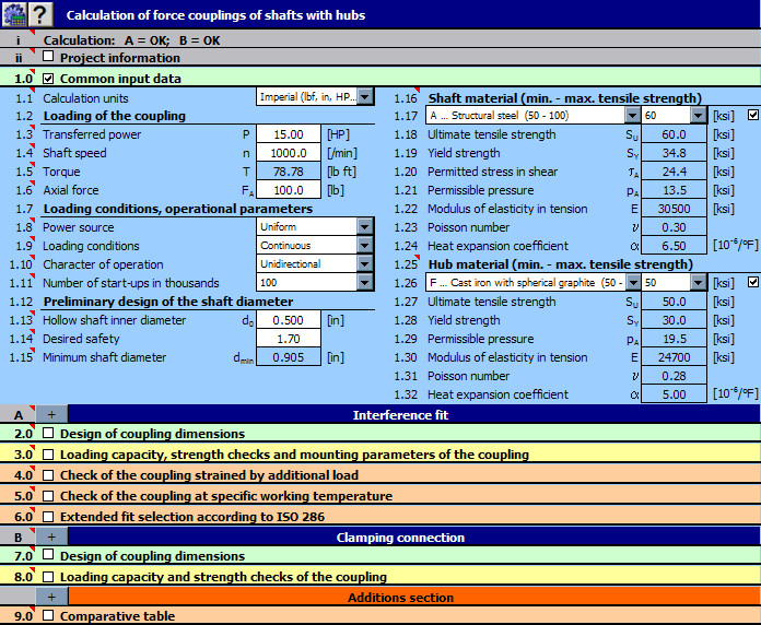 MITCalc - Force shaft connection 1.16 software screenshot