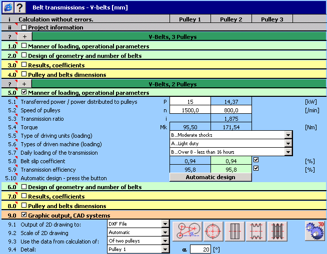 MITCalc - V-Belts Calculation 1.20 software screenshot