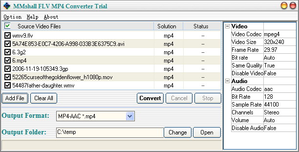 MMshall FLV MP4 Converter 1.60 software screenshot