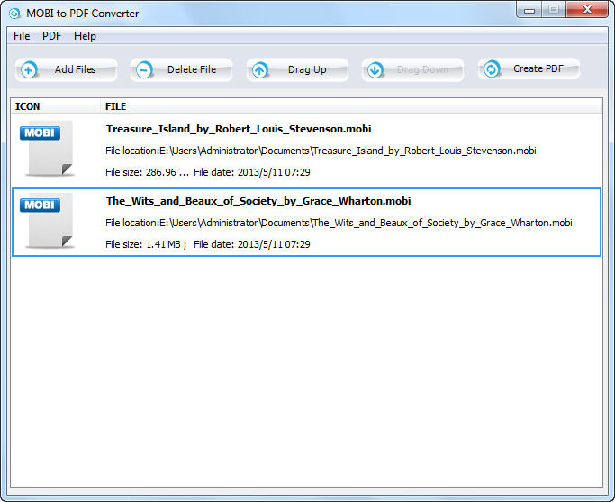 MOBI to PDF Converter 1.0 software screenshot