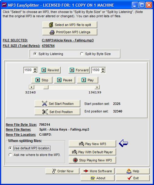 MP3 EasySplitter 2.09 software screenshot