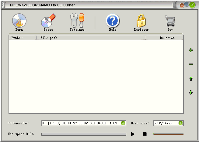 MP3/WAV/OGG/WMA/AC3 to CD Burner 1.3.7 software screenshot