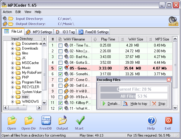 MP3Coder 1.65 software screenshot