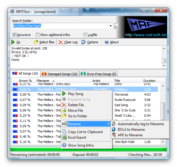 MP3Test 1.7.0.176 software screenshot