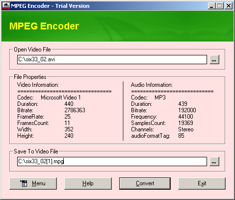 MPEG ENCODER 1.10 software screenshot