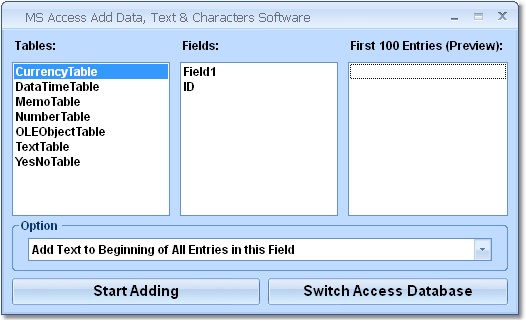 MS Access Add Data, Text & Characters Software 7.0 software screenshot