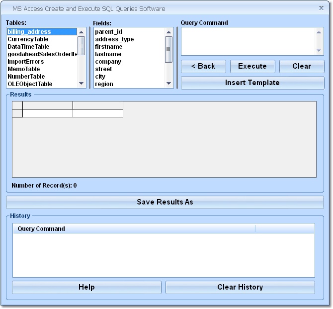 MS Access Create and Execute SQL Queries Software 7.0 software screenshot