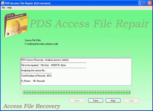 MS Access File Recovery 2.0 software screenshot