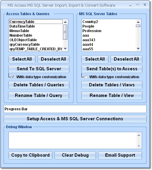 MS Access MS SQL Server Import, Export & Convert Software 7.0 software screenshot