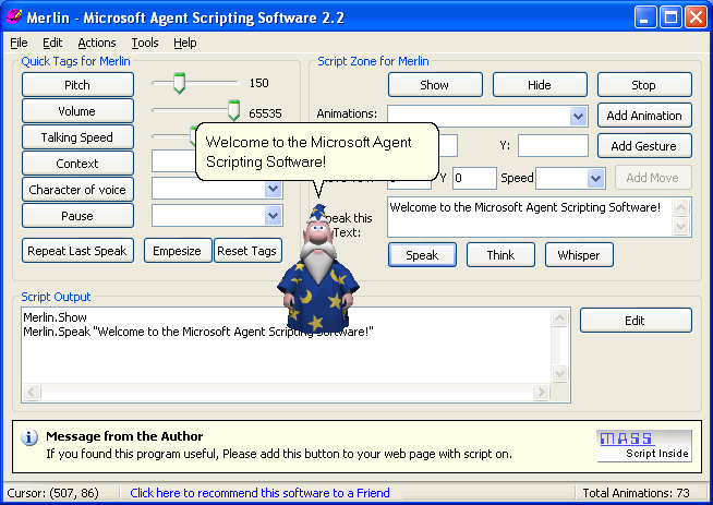 MS-Agent Scripting Software 2.3 software screenshot