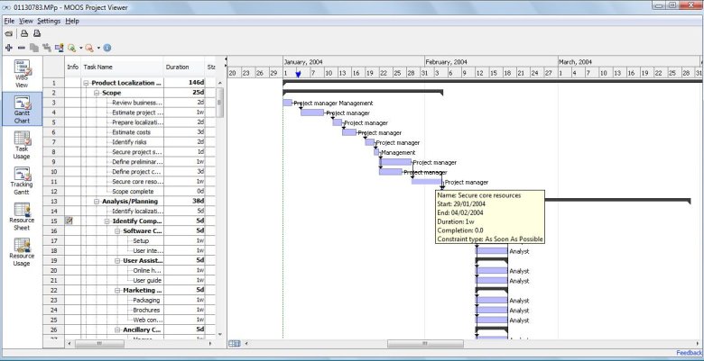 MS Project Viewer 2.8.2 software screenshot