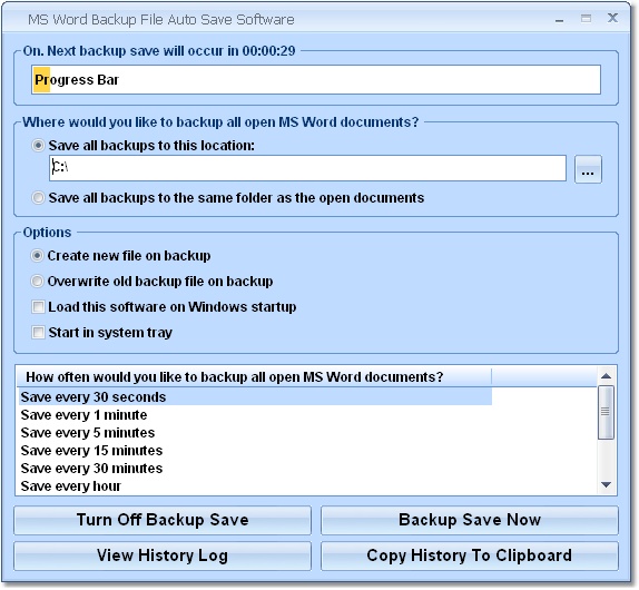 MS Word Backup File Auto Save Software 7.0 software screenshot