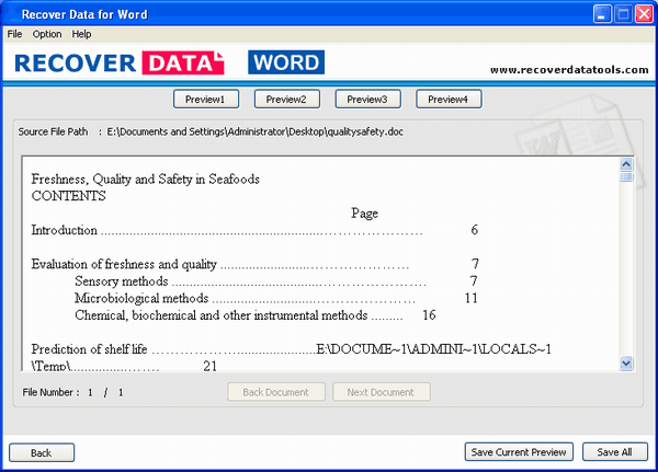 MS Word Recovery Tool 1.0 software screenshot