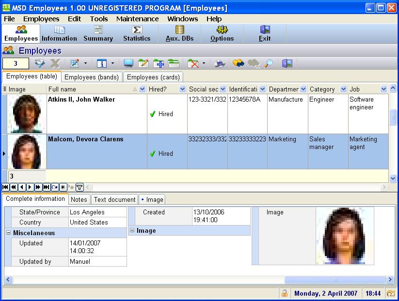 MSD Employees Multiuser 3.60 software screenshot