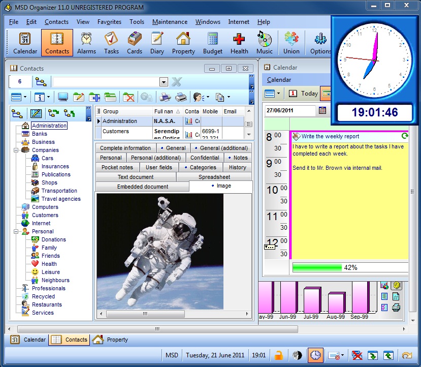 MSD Organizer Freeware 13.3 software screenshot