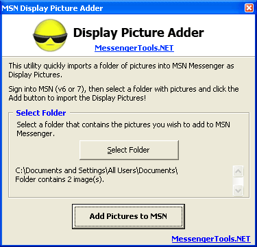 MSN Display Picture Adder 1.0 software screenshot