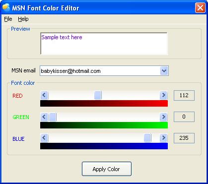 MSN Font Color Editor 2.004 software screenshot