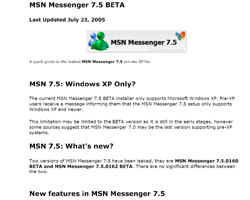 MSN Messenger 7.5 InfoPack 1.0 software screenshot