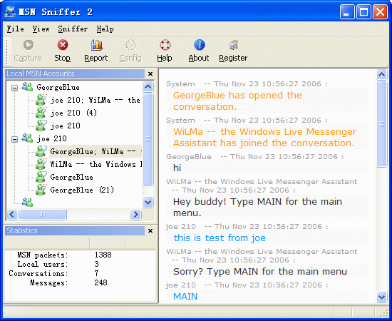MSN Sniffer 2 software screenshot