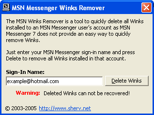 MSN Winks Remover 1.0 software screenshot