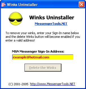 MSN Winks Uninstaller 1.0 software screenshot
