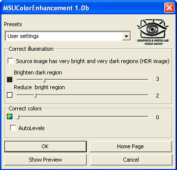 MSU Color Enhancement VirtualDub plugin 1.0.1b software screenshot