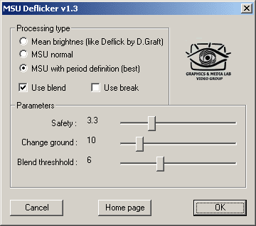 MSU Deflicker VirtualDub plugin 1.3 software screenshot