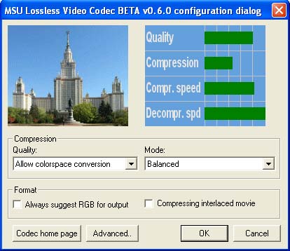 MSU Lossless Video Codec 0.6.0 software screenshot