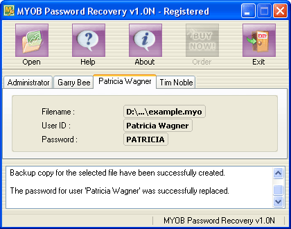 MYOB Password Recovery 1.1K software screenshot