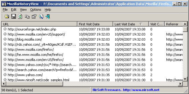 MZHistoryView 1.60 software screenshot