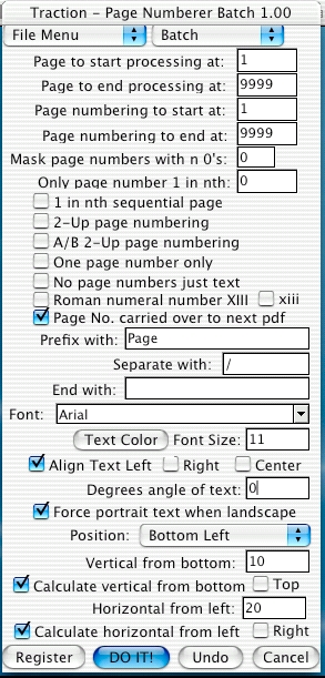 Mac PDF Page Numberer Batch 1.00 software screenshot