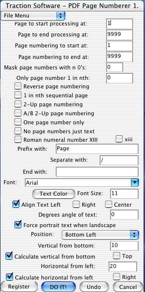 Mac PDF Page Numberer 1.04 software screenshot