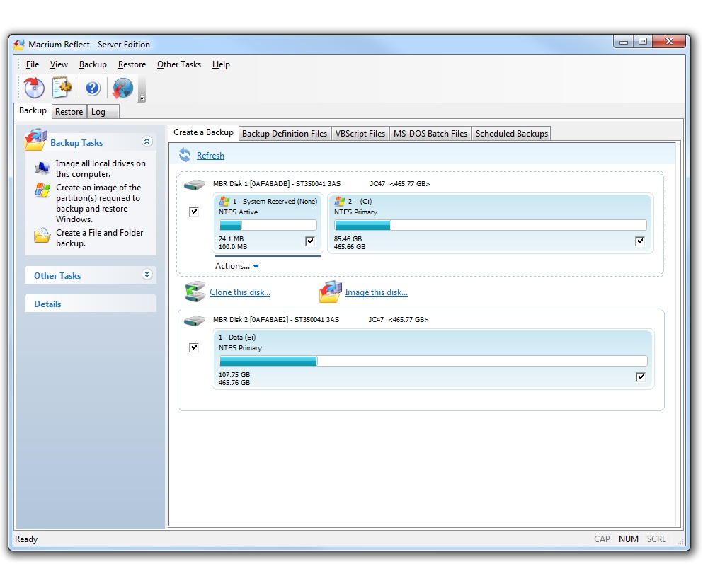 Macrium Reflect Server Edition 7.0.2199 software screenshot