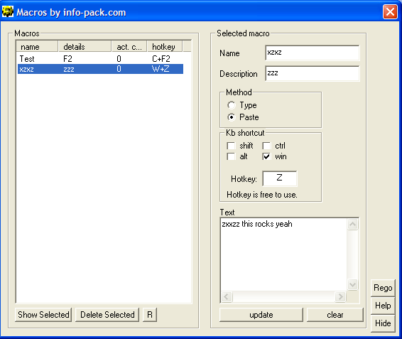 Macros 1.01 software screenshot