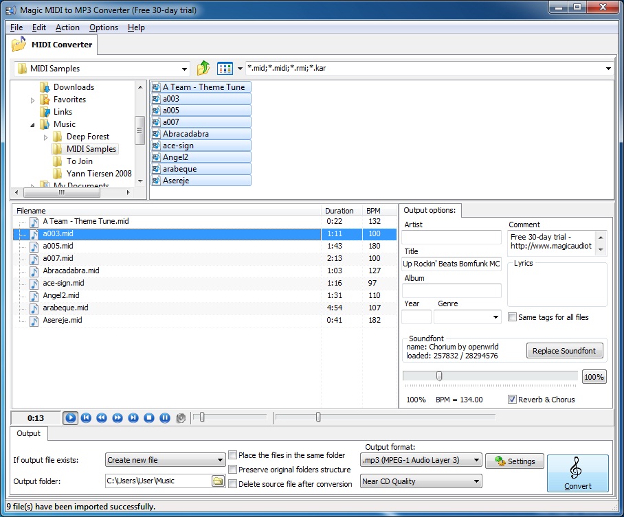 Magic MIDI to MP3 Converter 2.3.10 software screenshot