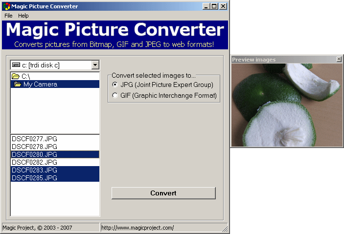 Magic Picture Converter 1.3 software screenshot
