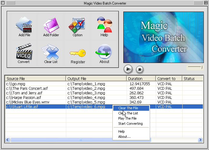 Magic video batch converter 3.5.1 software screenshot
