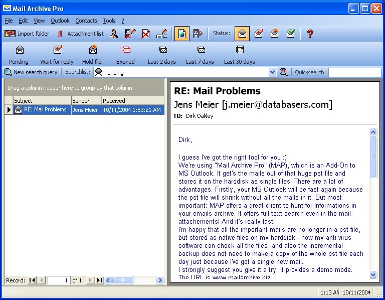 Mail Archive Pro 1.6 software screenshot