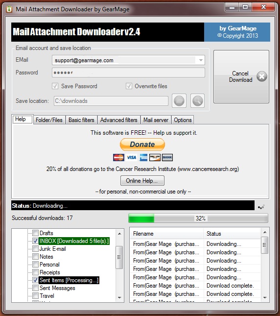 Mail Attachment Downloader 3.2.987 software screenshot