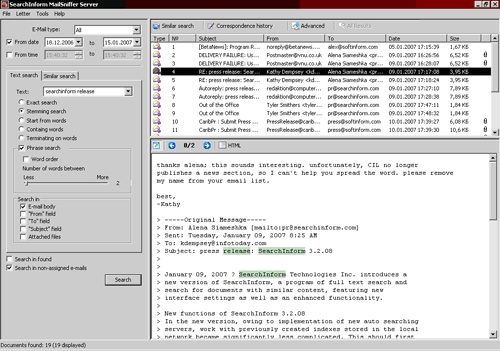 MailSniffer 0.98.8.0 RC software screenshot