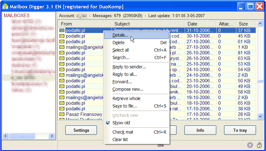 Mailbox Digger 3.1 software screenshot