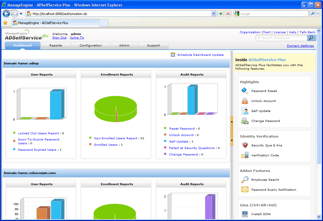 ManageEngine ADSelfService Plus 5.3.5329 software screenshot