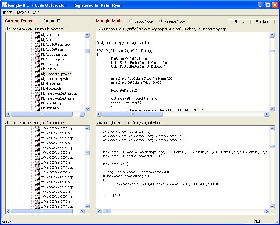MangleIt C++ Source Code Obfuscator 2.3.2 software screenshot