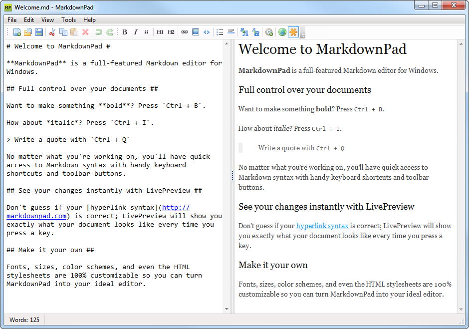MarkdownPad 2.4.2.29969 software screenshot